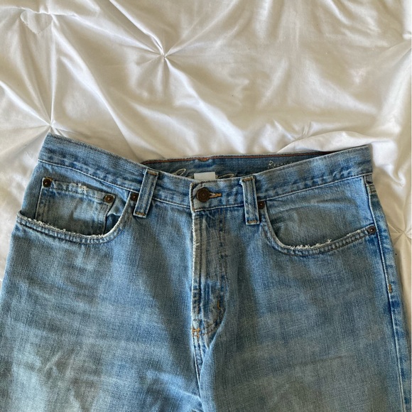 Eddie Bauer 32x32 (hemmed to 32x30 with a raw edge) upcycled jeans in blue wash - Picture 4 of 11